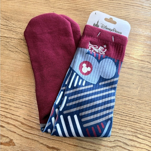 Disney Other - Disney Parks Authentic Mickey Mouse Geometric Pattern Crew Socks Burgundy
